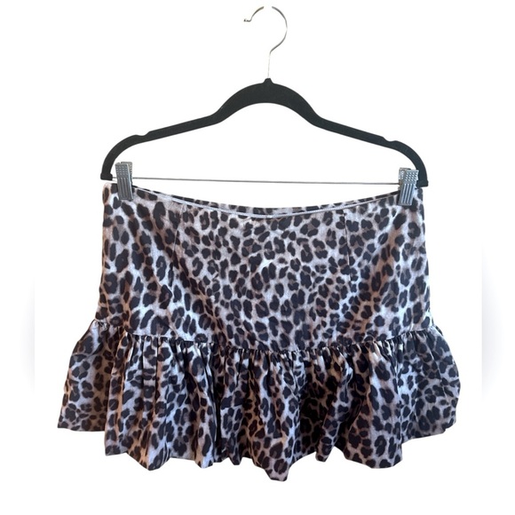 So Me Leopard Print Mini Skort Size XL Cream Black Brown Side Zipper Bubble Hem - Picture 6 of 13